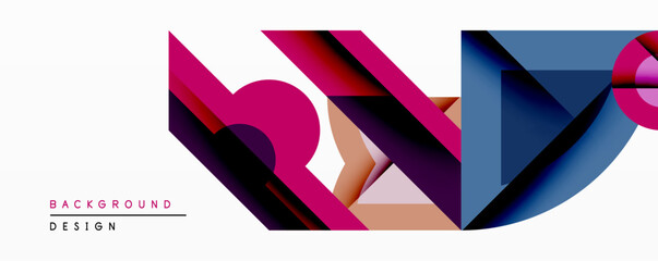 Poster - Abstract geometric composition. Overlapping shapes create dynamic visual effect. Gradient colorspink, purple, blueadd depth. Modern design element for backgrounds.