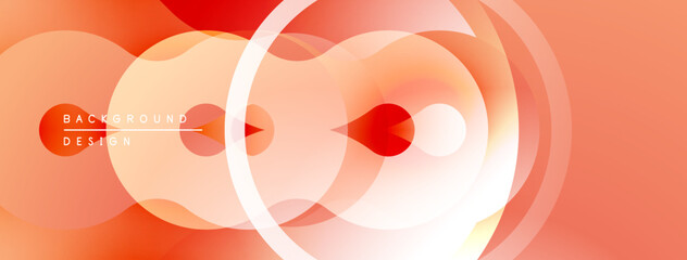 Poster - Abstract design features overlapping circles, gradients. Warm orange, red hues create modern visual effect. Smooth transitions dominate composition.