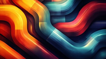 abstract geometric background of colorful maze, trendy horizontal wallpaper of tangled tubes 