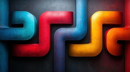 abstract geometric background of colorful maze, trendy horizontal wallpaper of tangled tubes 