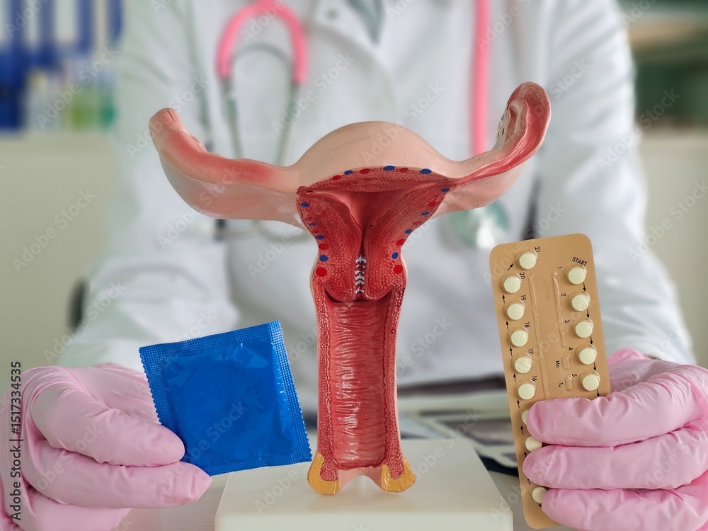 Birth Control Model ภาพถ่าย Stock Healthcare professional demonstrates contraceptive ...