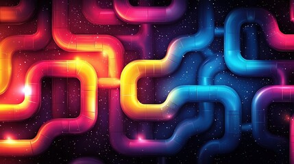 abstract geometric background of colorful maze, trendy horizontal wallpaper of tangled tubes 
