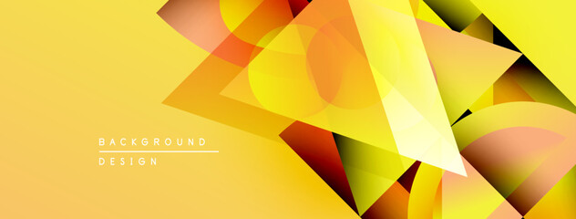 Fototapete - Abstract geometric shapes overlap, creating vibrant yellow, orange gradients. Modern design suggests energy, movement, dynamic composition.