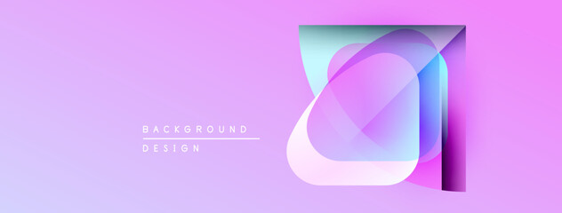 Leinwandbilder - Abstract design features layered translucent shapes. Gradient background transitions from purple to pink. Modern aesthetic, clean lines, simple composition.