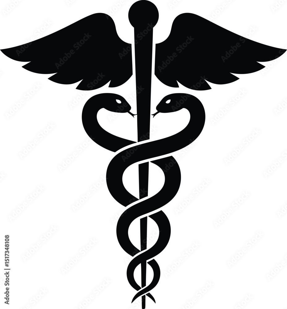 Black and white caduceus medical symbol depicting healthcare and ...
