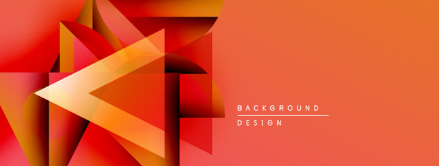 Poster - Abstract geometric shapes, vibrant orange hues, modern design. Background features layered triangles, creating dynamic visual effect.