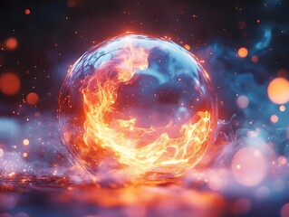 Poster - Ethereal sphere of fire and ice cosmic dance of contrasting elements