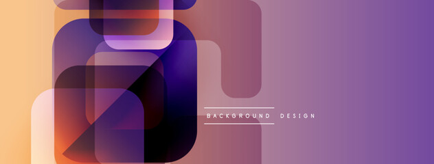 Leinwandbilder - Abstract geometric shapes overlap, creating vibrant color gradients. Purple, orange hues dominate design. Minimal text present.