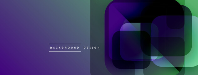 Fototapete - Abstract geometric design. Overlapping squares create layered effect. Gradient colors transition from purple to green. Modern background texture.