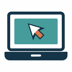Fototapete - Laptop with pointer or cursor icon. Simple solid style for web template and app. Online, PC, registration, internet, book, mouse, vector illustration design on white background