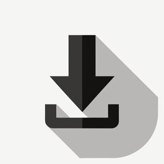 Fototapete - Stone arrow black sign download icon. White rounded square shape web button with drop shadow and gray reflection on white background.