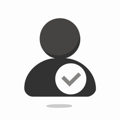 Fototapete - User profile sign web icon with check mark glyph. Series buttons, stone style. Rounded square shape with black shadow and gray reflection on white background.
