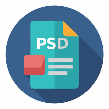 Use it in all your designs. Filename extension icon PSD Photoshop Document in flat style. Quick and easy recolorable shape. Vector illustration, a graphic element on white background.