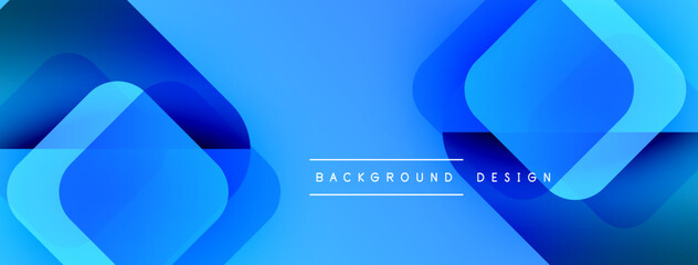 Leinwandbilder - Abstract blue geometric shapes overlap. Gradient shades create modern, dynamic background design. Smooth transitions, clean aesthetic.