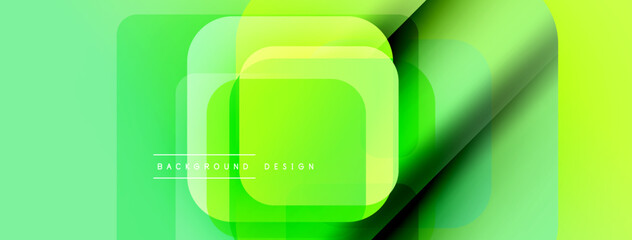 Aufkleber - Abstract green layers create dynamic visual effect. Overlapping squares suggest depth, modern design elements present. Smooth gradients enhance composition.