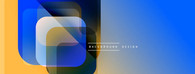 Aufkleber - Abstract geometric shapes overlap, creating vibrant color gradients. Blue, orange, gray hues dominate composition. Modern design element.