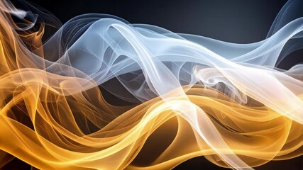 Poster - Elegant ribbons of smoke create a dynamic flowing pattern against black background with flowing orange and white curves.