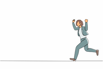 Poster - Continuous one line drawing businesswoman running. Business concept. Happy gesture worker. Successful woman in blazer run for work. Business people. Single line draw design vector graphic illustration