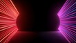 © Archara - The image contains a dark background with two opposing semicircular formations of radiant neon lines.  One side features vibrant red and orange hues, while the other displays bright pink and blue neo