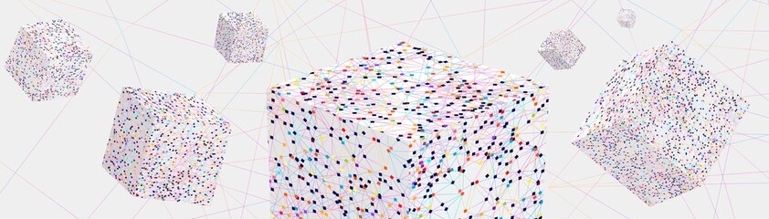 Wide format block chain tech cube illustration
