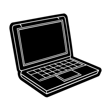 Black and white isolated vector illustration of a modern laptop computer design
