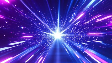 Poster - Video of Speed of light. Abstract tunnel speed light Starburst background dynamic technology concept, blue green.