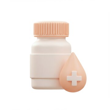 3d medicine bottle and drop icon isolated on white background