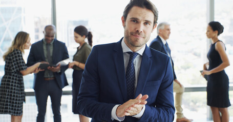 Aufkleber - portrait, businessman or attorney in office with smile, corporate career or legal aid with pride. co