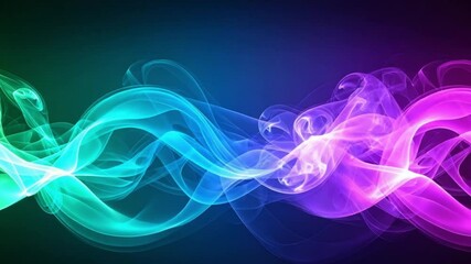 Wall Mural - Abstract teal, blue, pink smoke waves flowing, dark background, digital art, website header