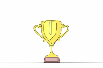 Poster - Single continuous line drawing trophy cup. Champion trophy, sketch cup, sport award. Winner prize, champions celebration winning concept. Dynamic one line draw graphic design vector illustration