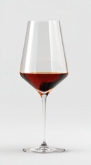 Poster - A tall, clear wine glass with a slightly tapered bowl and a long, thin stem holds a small amount of amber liquid against a plain white background