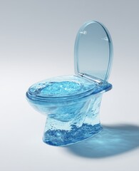 Poster - A translucent, water-filled toilet bowl with a raised seat, depicted against a light-grey backdrop. The water appears to swirl gently within the bowl