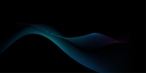 Leinwandbilder - Vector abstract motion, smooth, soft blue wave line pattern, dot particle. Curve and fluid shape on black background. Illustration modern graphic design for luxury wallpaper, futuristic, technology