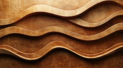 Poster - Abstract image of undulating, layered wooden strips on a matching background, creating a wavy, three-dimensional pattern