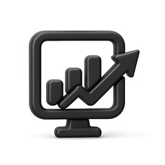 Poster - 3D Black Monitor Displaying Upward Growth Graph