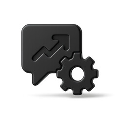Poster - Black 3D Chat Icon with Growth Graph and Gear