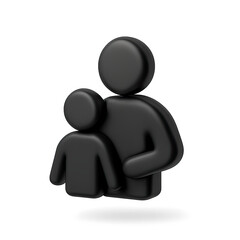 Poster - Black 3D Icon of a Parent and Child on Dark Background