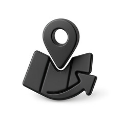 Poster - Black 3D Map Icon with Navigation Arrow and Locator Pin on Dark Background