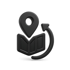 Poster - Black 3D Map Icon with Pointer and Rotating Arrow on Dark Background