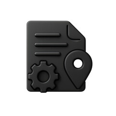 Poster - Black Document Icon with Gear and Location Pin on Dark Background