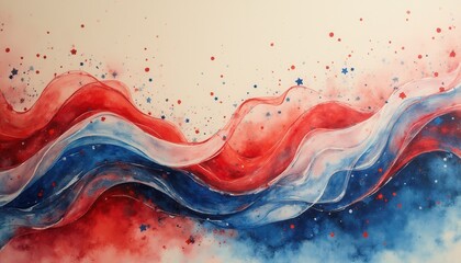 Fototapete - Abstract watercolor painting with red, white, and blue shapes