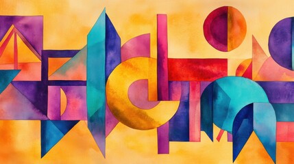 Aufkleber - Colorful abstract geometric watercolor artwork indoors