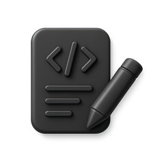 Poster - Dark 3D Render of a Code Document and Pencil Icon