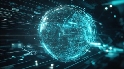 Aufkleber - Glowing sphere showcasing data visualization in dark digital space