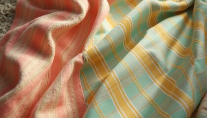 Poster - Two pieces of fabric draped indoors in soft colors