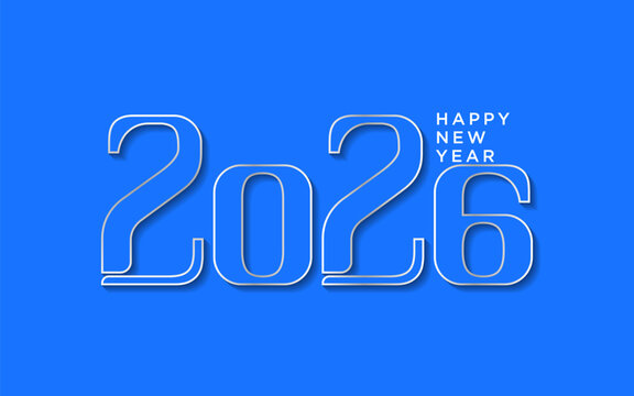 new year logo design 2026 blue color 3d effect with blue background, for new year celebration, event and greeting