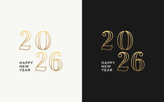 2026 new year logo design, with blue line style black and white background, for new year celebration, event and greeting