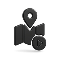 Poster - Dark Gray 3D Map Navigation Icon with Play Button
