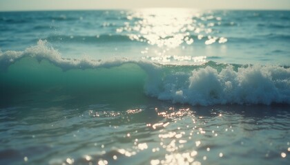 Poster - Breaking ocean wave with white caps on sunny day