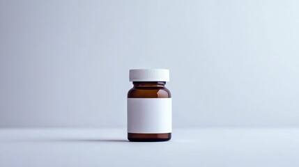 Poster - Small amber bottle with white lid and label in studio setting